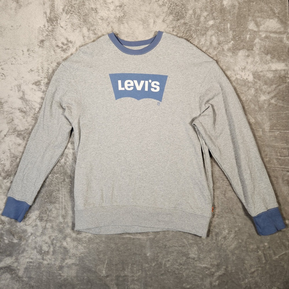 Levi's Sweatshirt Mens M Relaxed Fit 38712-0050 Gray Blue Batwing Logo EUC